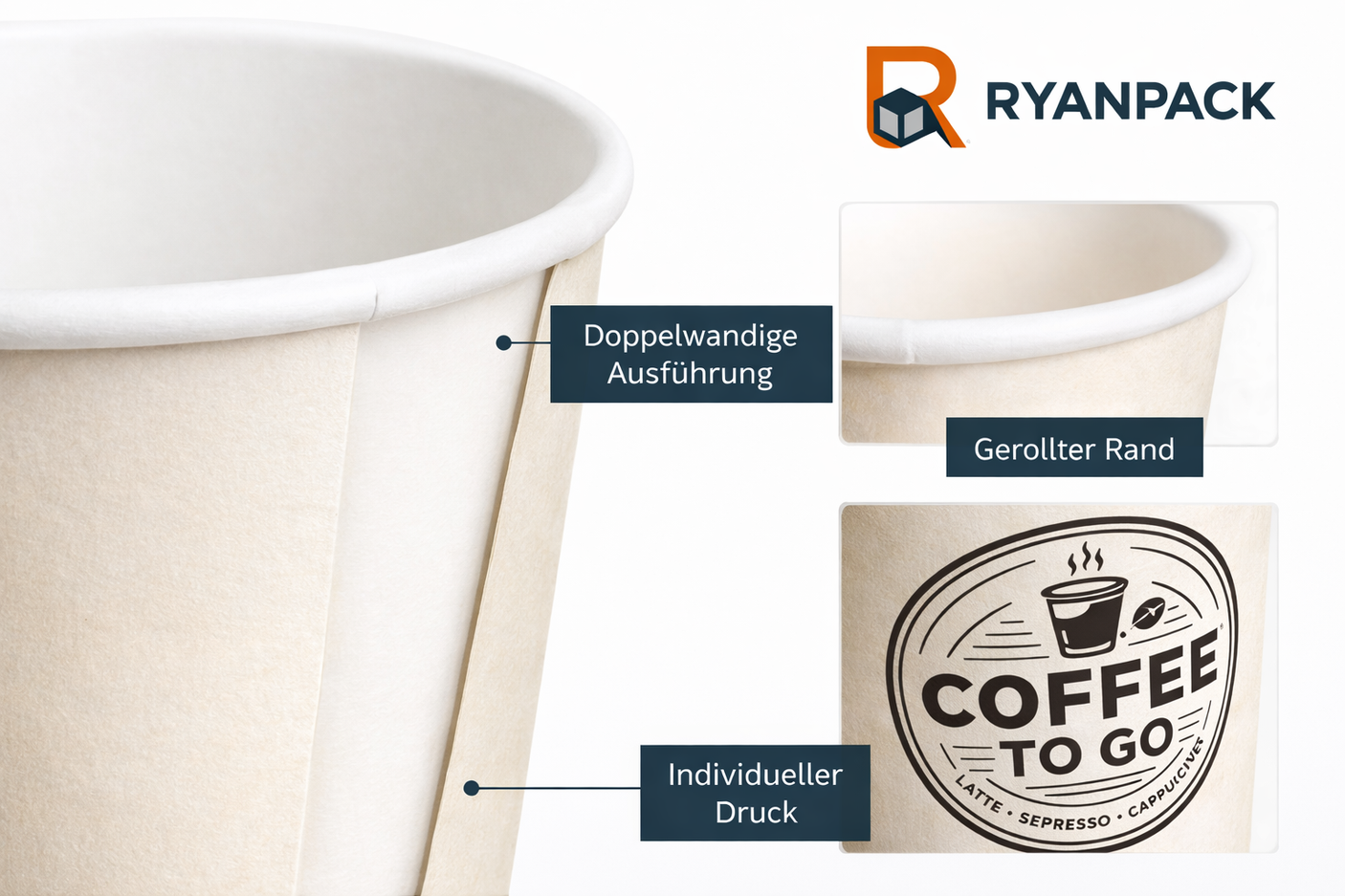 Einweg - Kaffeebecher - doppelwandig - Pappe - RyanPack