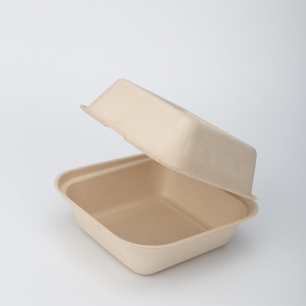 Bagasse Menüboxen mit Deckel, ungeteilt - Zuckerrohr - RyanPack