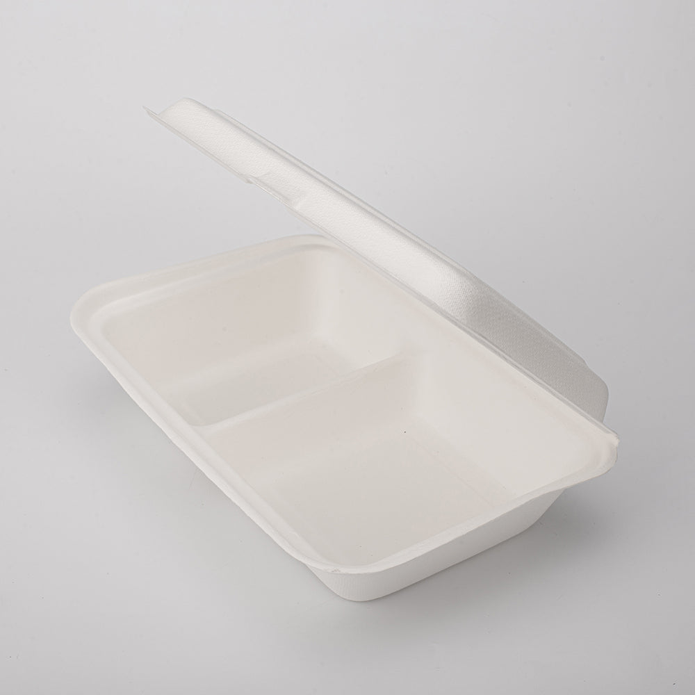 Bagasse 2-geteilt Menüboxen mit Deckel - Zuckerrohr - RyanPack