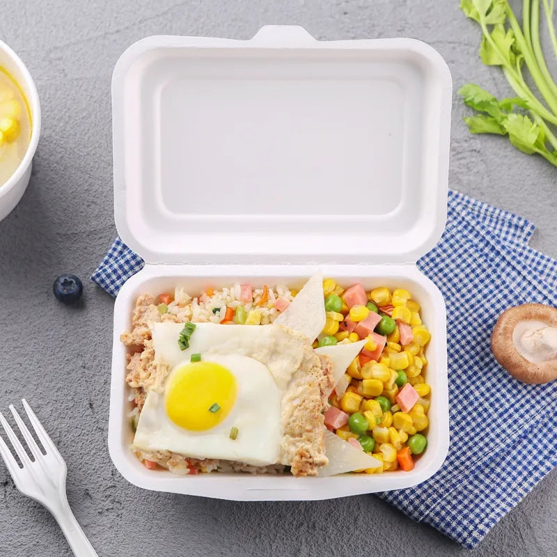 Bagasse meal boxes with lid, undivided - sugar cane - RyanPack