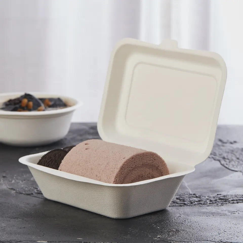 Bagasse Menüboxen mit Deckel, ungeteilt - Zuckerrohr - RyanPack