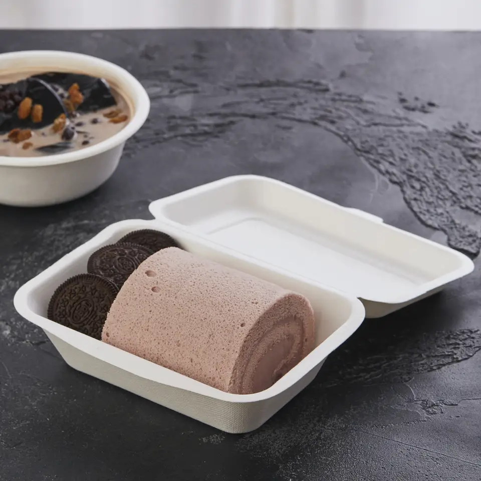 Bagasse meal boxes with lid, undivided - sugar cane - RyanPack