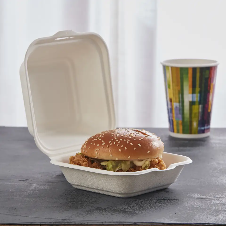 Bagasse Menüboxen mit Deckel, ungeteilt - Zuckerrohr - RyanPack