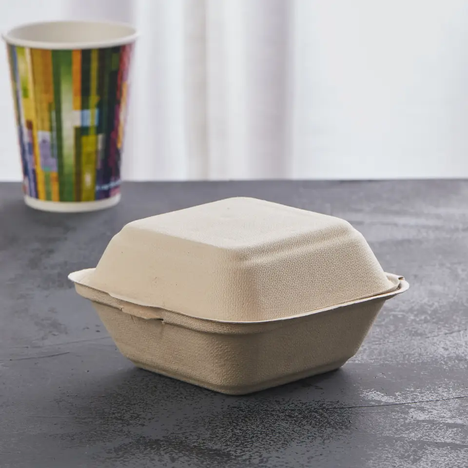 Bagasse Menüboxen mit Deckel, ungeteilt - Zuckerrohr - RyanPack