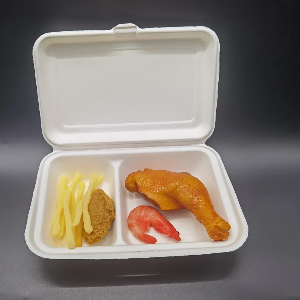 Bagasse 2-geteilt Menüboxen mit Deckel - Zuckerrohr - RyanPack