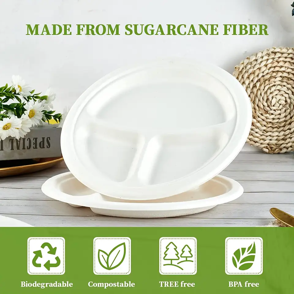 3-geteilt Bagasse Teller - Zuckerrohr - RyanPack