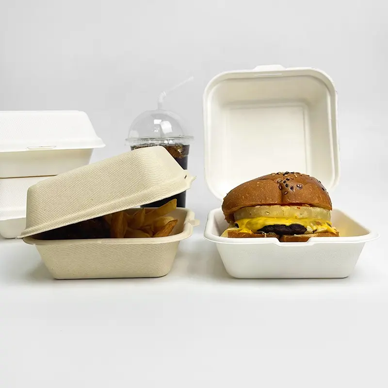 Bagasse Menüboxen mit Deckel, ungeteilt - Zuckerrohr - RyanPack