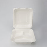 Bagasse 3-geteilt Menüboxen mit Deckel - Zuckerrohr - RyanPack