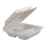 Bagasse 3-geteilt Menüboxen mit Deckel - Zuckerrohr - RyanPack