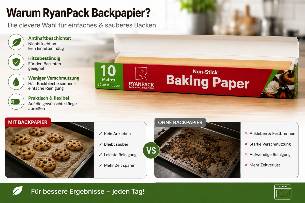 Backpapier Rolle Braun – Hitzebeständiges Backpapier für Küche, Bäckerei & Gastronomie | RyanPack