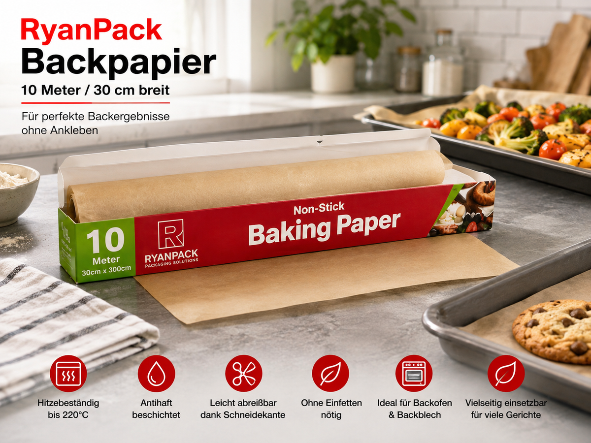 Backpapier Rolle Braun – Hitzebeständiges Backpapier für Küche, Bäckerei & Gastronomie | RyanPack