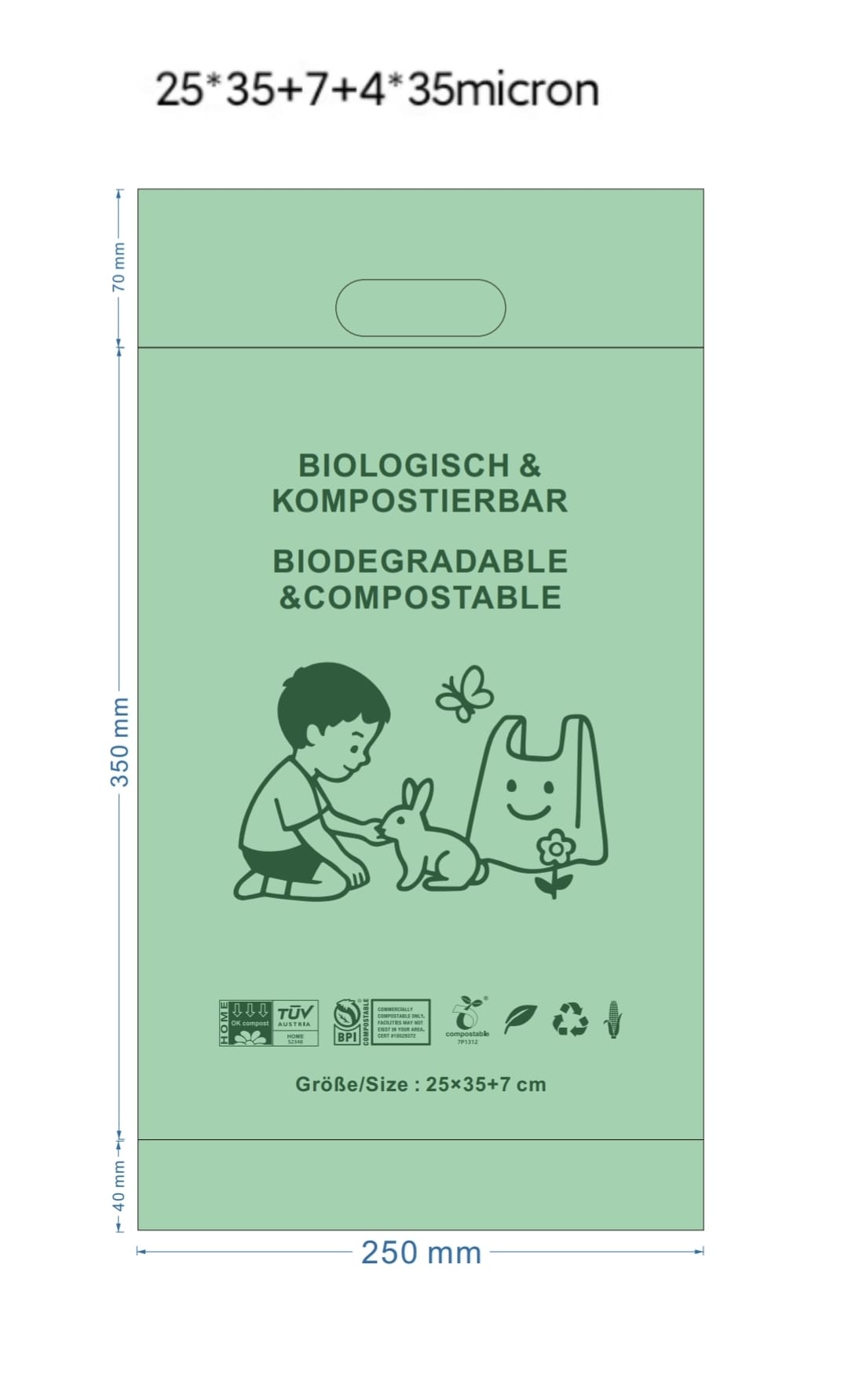 Kompostierbare Bio tragetasche mit Griff aus Maisstärke - RyanPack